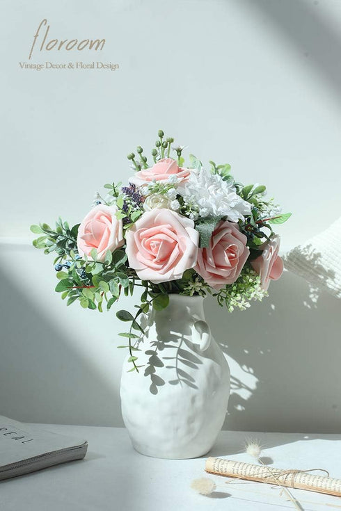 Floroom Artificial Flowers 25pcs Real Looking Blush Heirloom Foam Fake Roses with Stems for DIY Wedding Bouquets Pink Bridal Shower Centerpieces F...
