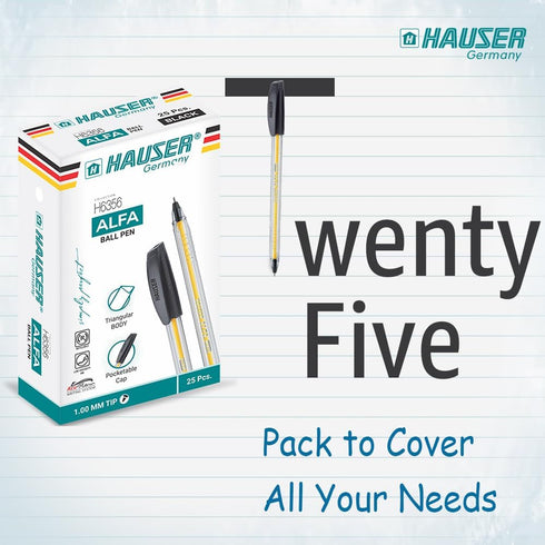 HAUSER ALFA Tricone Black Ballpoint Pens 25 Pc, 1.00 MM Bold Pens, Back To School Supplies, Office Pens, Desk Essentials, Education Supplies & Cra...