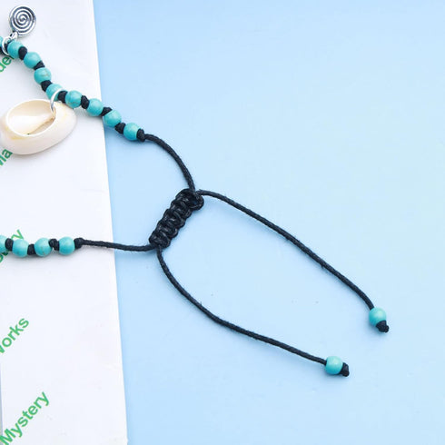 Boho Turquoise Bead Ankle Bracelet Silver Coin Pendant Anklet Bracelet Vintage Cowrie Chain Anklet Turquoise Braided Rope Anklet Foot Chain Jewelr...