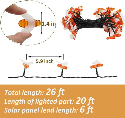 Solar Bee String Lights 20ft Outside, 40 LED Honeybee Fairy Lights Outdoor, Waterproof Solar Powered Bee Lights for Patio Yard Garden Grass Decor,...