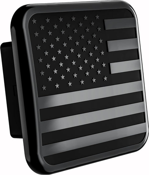 American Black Metal Flag Trailer Hitch Cover - Patriotic Flag Plug (Black, Fits 2'' Receivers)...