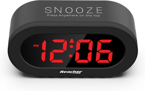 REACHER Small LED Digital Alarm Clock with Simple Operation, Full Range Brightness Dimmer, USB Phone Charger Port, Easy Snooze, Adjustable Alarm V...