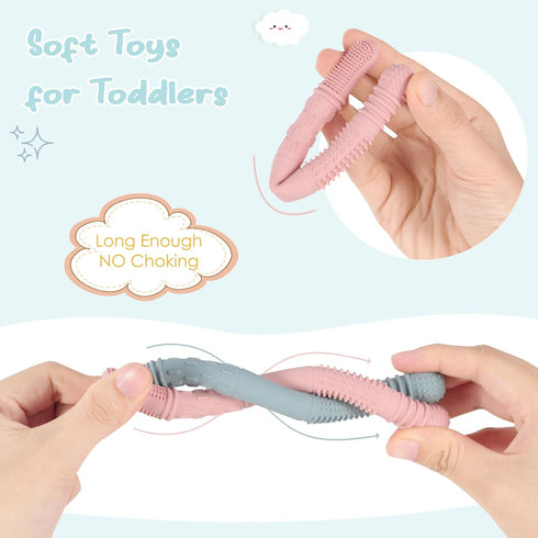 Baby Teether Tubes Teething Toys, 4 Pack silicone Hollow Teething Sticks for Babies 0-36 Months Chew Straw Toy Infant Teething Relief Toddlers Tee...