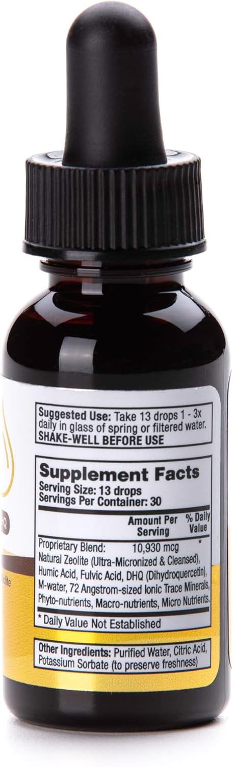 1 oz Bottle Fulvic and Humic Acid Immune Gut Support Easy to Take 100% Bioavailable Pure Liquid Zeolite Suspension Enhanced with DHQ, Natural Immu...