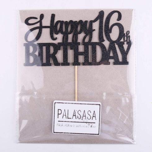PALASASA Black Glitter Happy 16th Birthday cake topper - 16 Anniversary Party Decoration (16th)...