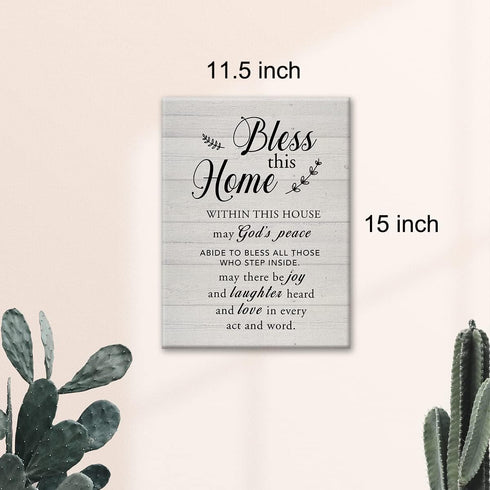 New Home Religious Wall Art Bless This Home Canvas Print with Inspirational Quote Framed Artwork Painting for Rustic Home Wall & Tabletop Decor Ho...