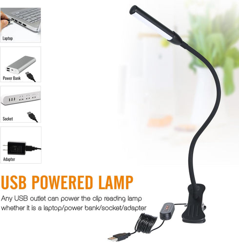Clip on Reading Light, Clip Light, Warm & Daylight & White Light 3 Colors, Eye-Care Clamp Lamp with 10 Dimmable Illumination Modes...