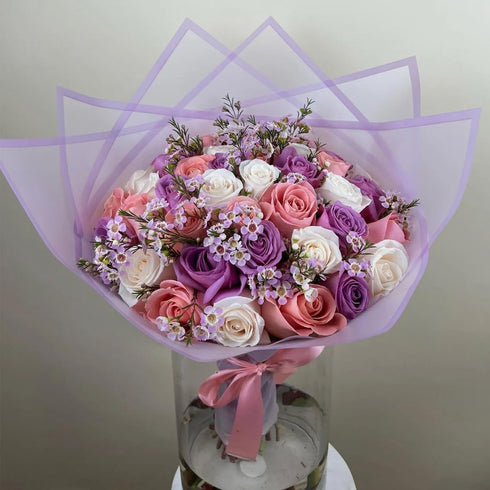EMITAOHWF 20-Sheet Flower Wrapping Paper, Purple and Purple Edge Floral Waterproof Bouquet Wrapping Paper for Flowers, Florist Wrapping Paper for ...