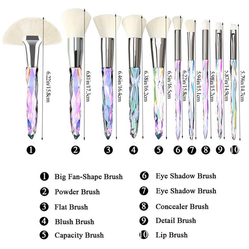 Kingtree Crystal Makeup Brush Set, 10PCS Sparkling Premium Makeup Brushes Professional Synthetic Bristles Foundation Blush Concealer Eyeshadow Mak...