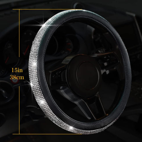 Diamond Leather Steering Wheel Cover, Bling Crystal Rhinestones Steering Wheel Cover, Universal Fits 15 Inch Car Wheel Protector for Girls Women (...