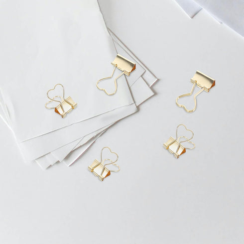 10pcs Heart Shape Binder Clips Gold Metal Binder Clips with Heart Shaped Handle Cute Paper Clamps Paperclips Bookmarks Invoice Bill Clip for Offic...