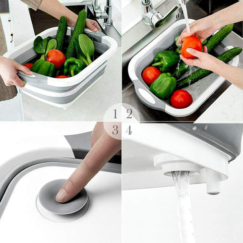 QiMH Collapsible Cutting Board - Foldable Multi-function Dish Tub - Washing and Draining Veggies Fruits Food Grade Sink Storage Basket(8.5 Quart) ...