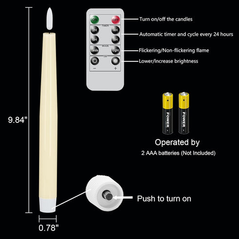 GenSwin Flameless Taper Candles with Remote Timer, Real Wax LED Flickering Candlesticks Battery Operated 3D Wick for Wedding, Party, Home(Ivory, 9...