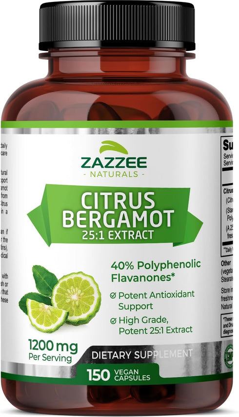 Zazzee Extra Strength Citrus Bergamot 25:1 Extract, 1200 mg, 40% Polyphenolic Flavanones, 150 Vegan Capsules, 30,000 mg Strength, Concentrated and...