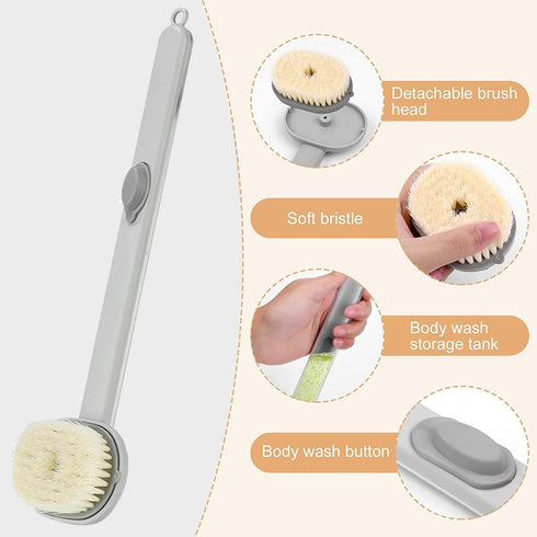 Back Scrubber for Shower, Long Handle Bath Massage Cleaning Brush with Soap Dispenser, Long Handle Liquid Bath Brush, Back Scrubber for Shower, Ba...