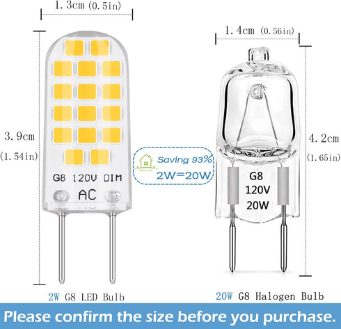 G8 LED Bulb, 20W Equivalent G8 Light Bulb, 2W 120V G8 Bi Pin Base, Dimmable, Daylight White 5000K, 10Packs...