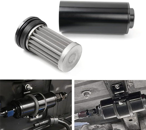 Universal 50MM 100 Micron Inline Fuel Filter with 6AN 8AN 10AN Adapter For Filtering Gasoline, Diesel, E85-Black...