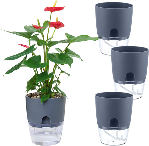 Self Watering Planters for Indoor Plants, 4 Pack 4.1 Inch African Violet Pots, Modern Decorative Flower Pots with Transparent Water Reservoir, Per...