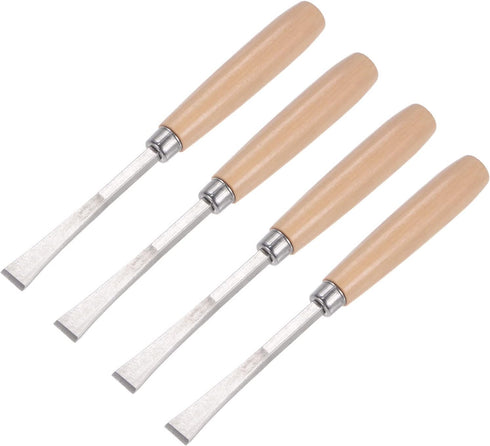 uxcell Wood Chisels Carving Knife, 10mm Chrome Plated 45# Carbon Steel Flat Tip Woodworking Hand Tool Graver 165mm (6.5-Inch) Length, 4pcs...