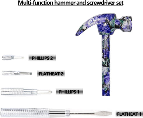 6-in-1 Multi-Tool Camping Hammer Set with Slotted/Flat Head Phillips Screwdriver for Mechanical Maintenance, Interior Decoration, Outdoor Adventur...
