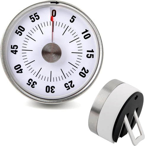 Visual Timer with Bracket, Chef Cooking Timer Clock with Loud Alarm, No Batteries Required, 100% Mechanical - Magnetic Backing, Exquisite Stainles...