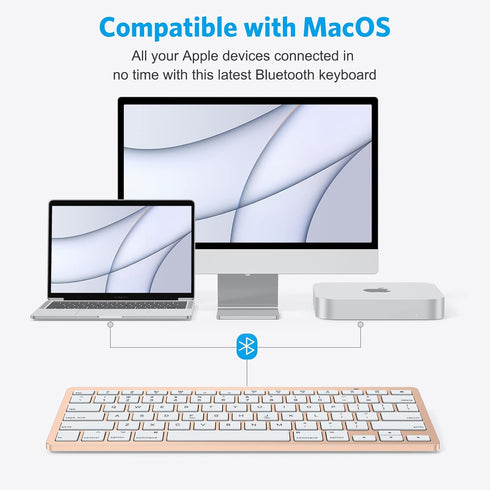 OMOTON Bluetooth Keyboard for Mac, Compact Wireless Keyboard Compatible with MacBook Pro/Air, iMac, iMac Pro, Mac Mini, Mac Pro Laptop and PC, Gol...
