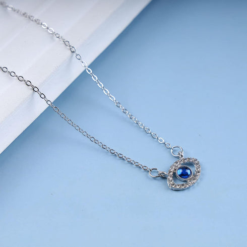 Bohemian Sapphire Evil Eye Pendant Necklace Silver Crystal Eye Necklace Chain Blue Cz Devil Eye Choker Necklace Paved rhinestone Demon Eye Necklac...