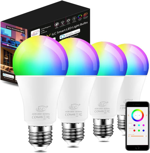 ILC Alexa Light Bulbs, 13W, Smart Light Bulbs Work with Alexa Only, Color Changing LED Light Bulbs Daylight White 5700K (4 Pack)...