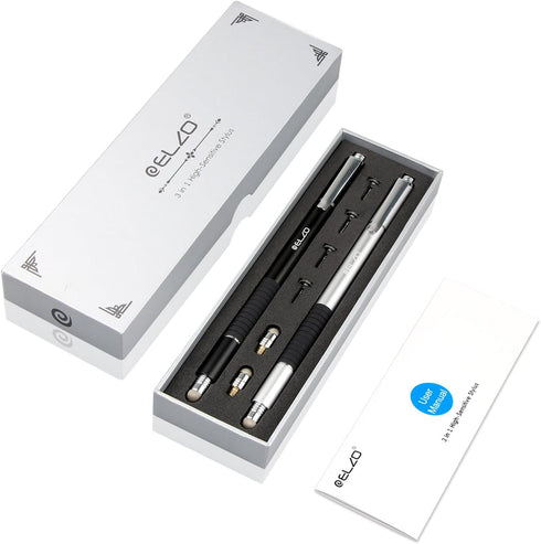 ELZO 3 in 1 Stylus, Disc Stylus Touch Screen Pens and Gel Pen Combo, 2 Pcs with 6 Replacement Tips for All Touch Screens Tablets and Cell Phones, ...
