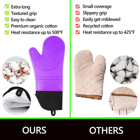 Silicone Oven Mitts and Pot Holders Sets, MTZRFLL Extra Long Heat Resistant Oven Gloves with Hot Pads and Mini Oven Mits Set for Kitchen Cooking B...