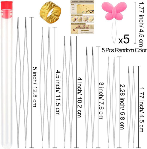 12 Pieces Beading Needles, 6 Size Collapsible Eye Needles for Beading with Needle Bottle, 5 Pcs Bead Needle Threader, Scissors and Thimble for Jew...