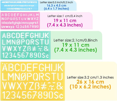 DS. DISTINCTIVE STYLE Alphabet Stencils Set of 4 Plastic Letter Stencil Assorted Sizes Number Ruler for Learning, Painting, Scrapbooking...
