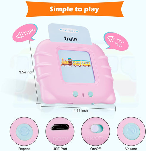Talking Flash Cards with 224 Sight Words, Montessori Educational Learning Interactive Toddler Toys, Speech Therapy and Autism Sensory Toys, Pink...