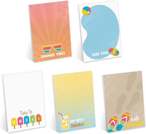 Summer Vibes Sticky Note Set / 4" x 6" Repositionable Sticky Note Pads/Five Modern Beach Theme Designs/Made in The USA...
