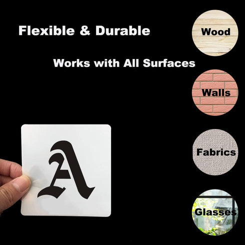 1 Inch Alphabet Letter Stencils for Painting - 70 Pack Old English Letter Stencil Templates with Numbers and Signs for Painting on Wood, Reusable ...