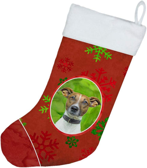 Caroline's Treasures KJ1183CS Red Snowflakes Holiday Christmas Jack Russell Terrier Christmas Stocking Fireplace Hanging Stockings Christmas Seaso...
