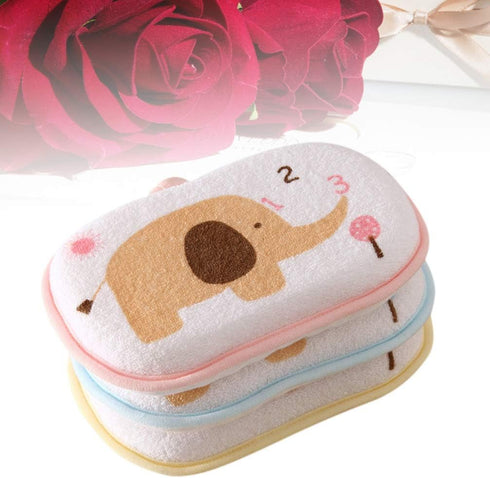 Lurrose 3PCS Baby Bath Sponge Cartoon Elephant Soft Cotton Scrubber Bath Brush Rubbing Towel for Toddler Infant (Mixed Color)...