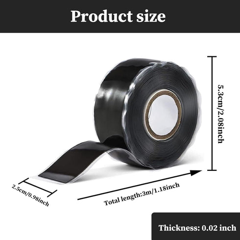 Waterproof Duct Tape 2.5cm x 3m, Silicone Repair Tape Plumbers Tape, Self Fusing Rubber Tape Waterproof Tape for Leaks, Rubber Seal Tape for Pipes...