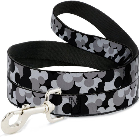 Buckle-Down Dog Leash Mickey Mouse Head Stacked Black Grays Available In Different Lengths And Widths For Small Medium Large Dogs and Cats, 4 Feet...