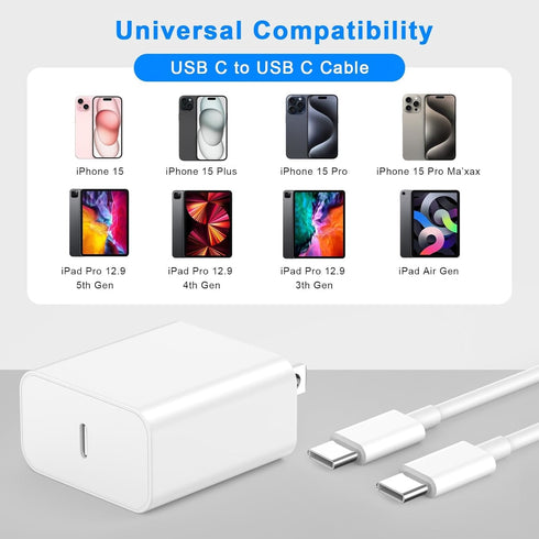 iPhone 15 Charger Fast Charging 10 FT, 2 Pack 20W USB C Wall Charger with 10FT Long Type C Charger Fast Charging Cable Compatible for iPhone 15/15...