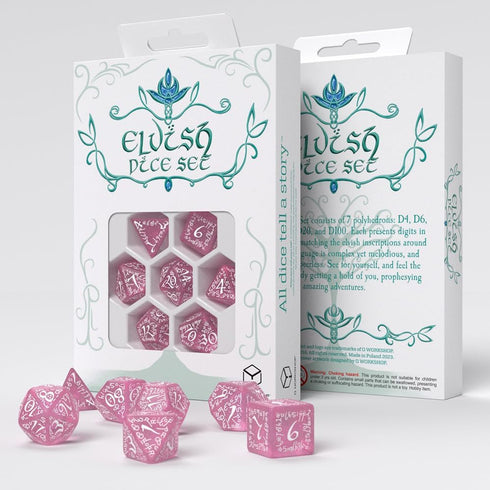 Elvish Shimmering Pink & White Dice Set by Q-Workshop, Dice Board Game...