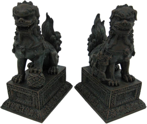 YTC Summit International, Inc. Pair of Chinese Lions Stone Guardian Statue on Engraved Base Figurines Set of 2...