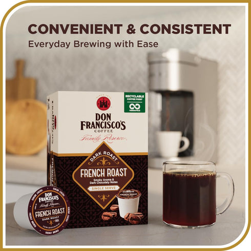 Don Francisco's French Dark Roast Coffee - 24 K-Cup Compatible Single-Serve Pods - Bold, Smoky Flavor with Chocolate Notes - 100% Arabica - Compat...