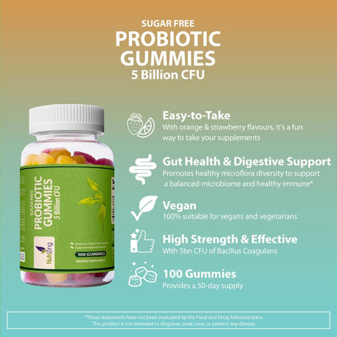 NutriZing Sugar Free Probiotic Gummies for Women & Men - Fruit Flavored Chewable Probiotic Gummy - Probiotics for Digestive Health - Immune Suppor...
