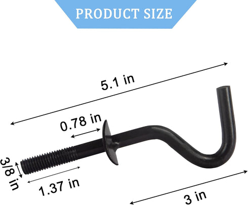 6 Packs Hammock Hooks Heavy Duty Replacement Zinc Hooks for Holding Hammock, 3/8 Inch Dia. Fit for 3/4 to 2 Inch Width Hammock Stand Parts Hardwar...