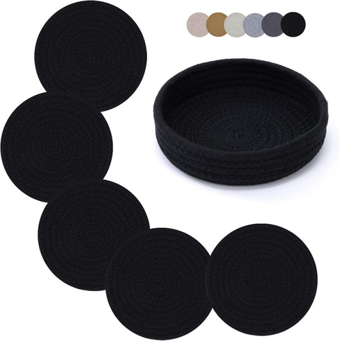Trivets for Hot Dishes, Trivets for Hot Pots and Pans, 7 Inchs Hot Pads 5 Pcs and Storage Basket for Countertops, Pot Holders for Kitchen, Cotton ...