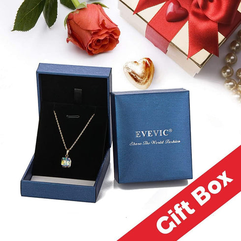 EVEVIC Austrian Crystal Cube Pendant Necklaces for Women 14K Gold Plated Hypoallergenic Dainty Jewelry...