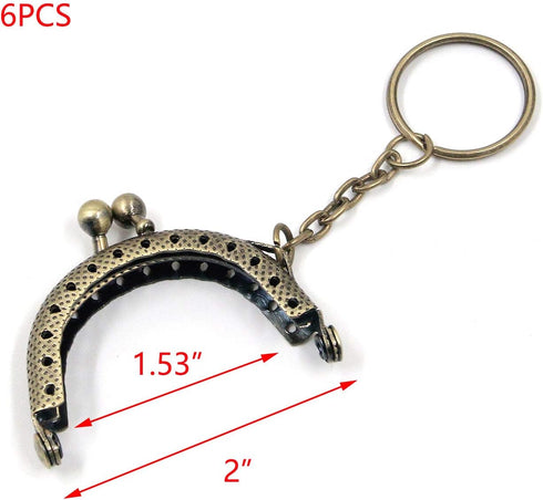 T Tulead Bronze Purse Kiss Lock Clasp Metal Coin Frame Clasp 2-Inch Retro Kiss Lock Frames Pack of 6 with Key Ring...