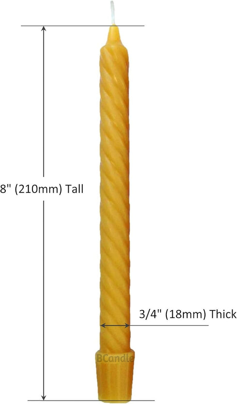 100% Pure Beeswax Spiral Twist Taper Candles (Set of 6) Organic - 8 Inches Tall, 3/4 Inch Diameter, Hand Made...