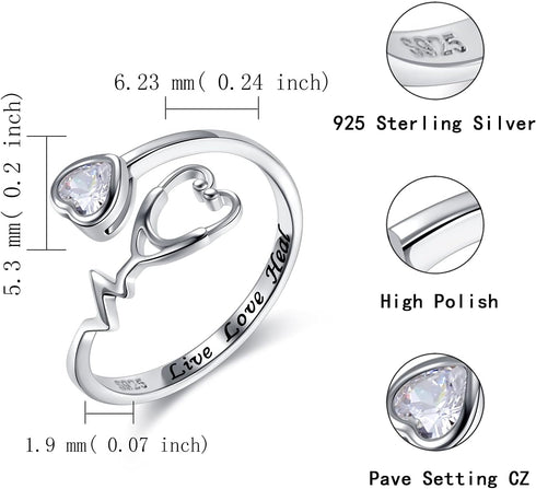 Stethoscope EKG Medicine Birthstone Stud Earrings Rings Nurses Week Gift 925 Sterling Sliver Heart Women Jewelry Gift for Medical Student Doctor N...